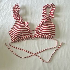Stripped Ruffle Bikini Top